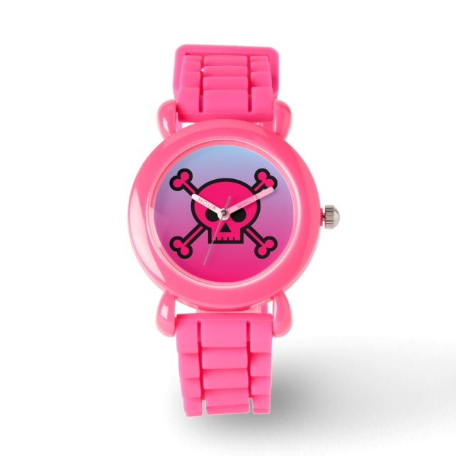 Roze schedelontwerphorloges horloge (Voorkant)