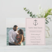 Roze Scheeps- Monogram Foto Save the Date (Staand voorkant)