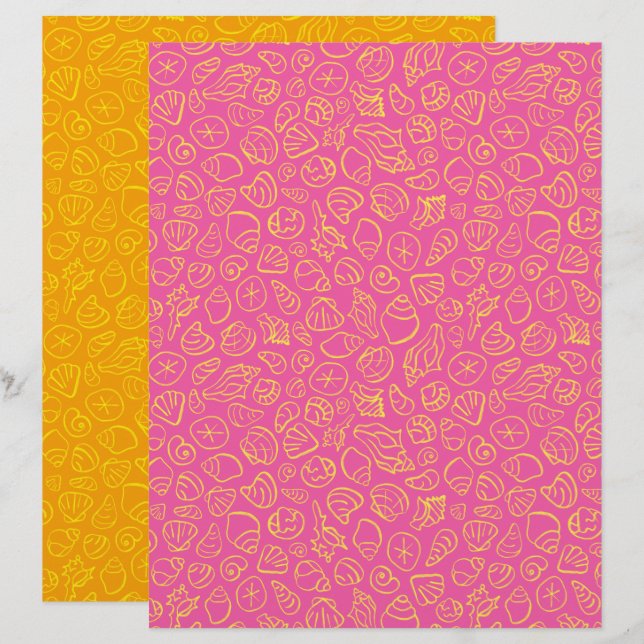 Roze schelp scrapbookpapier (Voorkant / Achterkant)