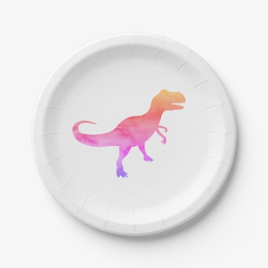 Roze Schilderij Dinosaurus Silhouet Trex Papier Bo Papieren Bordje (Voorkant)