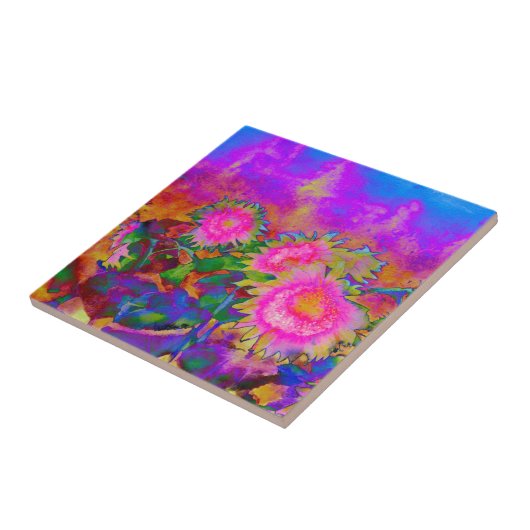 Roze schilderij van abstracte waterverf tegeltje (Zijkant)