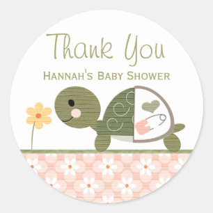 Roze schildpad in luiers Baby shower dank u Ronde Sticker