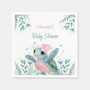 Roze Schildpad Schattig Meisje Baby Shower Servet