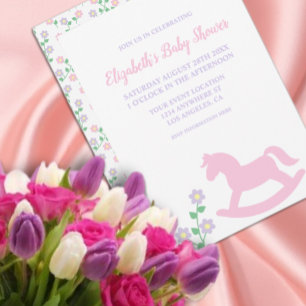 Roze Schommelend Paard Meisje Baby Shower Kaart