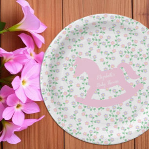 Roze Schommelend Paard Meisje Baby Shower Papieren Bordje