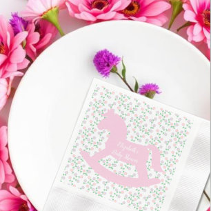 Roze Schommelend Paard Meisje Baby Shower Servet
