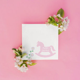 Roze Schommelend Paard Meisje Baby Shower Servet