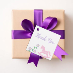 Roze Schommelend Paardenmeisje Baby Shower Bedankjes Labels