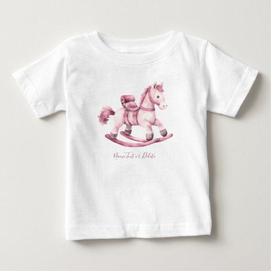 Roze Schommelpaard Baby T-Shirt (Voorkant)
