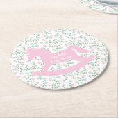 Roze Schommelpaard Meisje Baby Shower Ronde Kartonnen Onderzetter (Gebogen)
