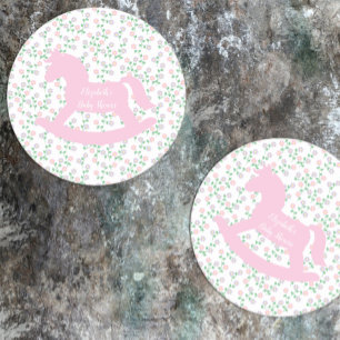 Roze Schommelpaard Meisje Baby Shower Ronde Kartonnen Onderzetter
