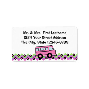 Roze schoolbus Wheels Etiket