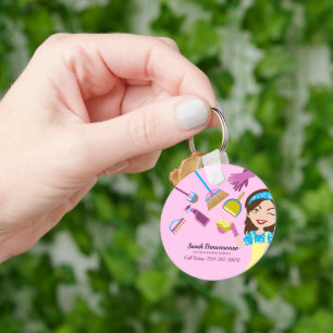 Roze Schoonmaak Cartooneske Professional Sleutelhanger