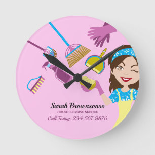 Roze Schoonmaakster Schoonmaak Professional Ronde Klok