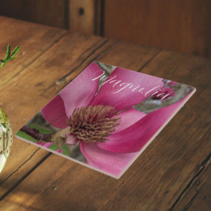 Roze Schotel Magnolia Bloesem Bloemstuk Tegeltje