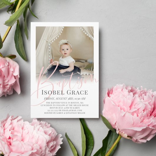 Roze Schrift Foto Doop Kaart