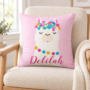 Roze schrift lama monogram kinderkamer kussen