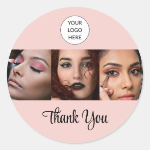 Roze Schrift Logo Foto Make-up Bedankt Ronde Sticker