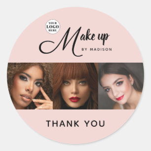 Roze Schrift Logo Foto Make-up Bedankt Ronde Sticker