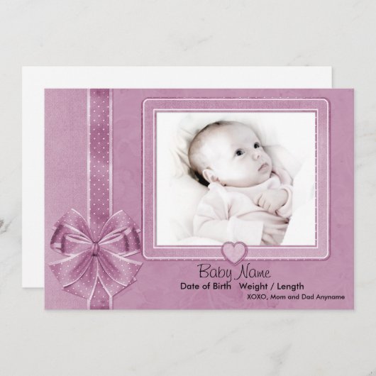 Roze Schroot Baby Aankondiging (Voorkant / Achterkant)