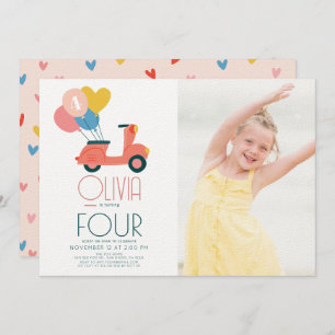 Roze Scooter Ballonnen Meisje Verjaardag Foto Kaart