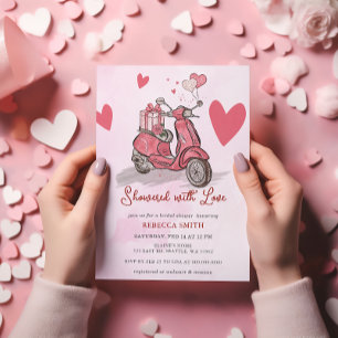 Roze Scooter Hearts Valentijnsdag Vrijgezellenfees Kaart