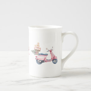 Roze scooter kerstinkoop trip porselein kop
