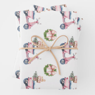 Roze scooter kerstinkopen inpakpapier vel