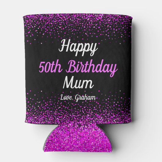 Roze Script Confetti Stippen Black 50th Birthday M Blikjeskoeler (Achterkant)