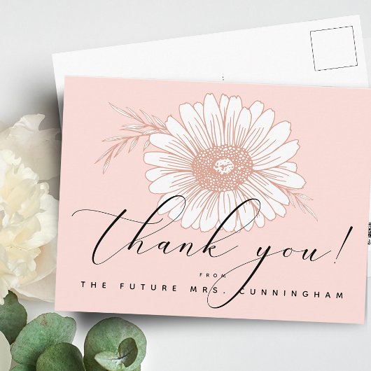 Roze Script Flower Vrijgezellenfeest Hartelijk dan Briefkaart