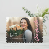 Roze Script Foto Grandmillennial Afstuderen Kaart (Staand voorkant)