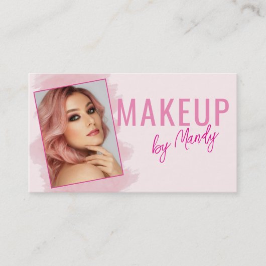 Roze Script Foto Make-up Visitekaartje (Voorkant)