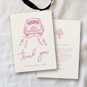 Roze Script Handgetrokken Trendy Wedding Gelofte V Bedankkaart
