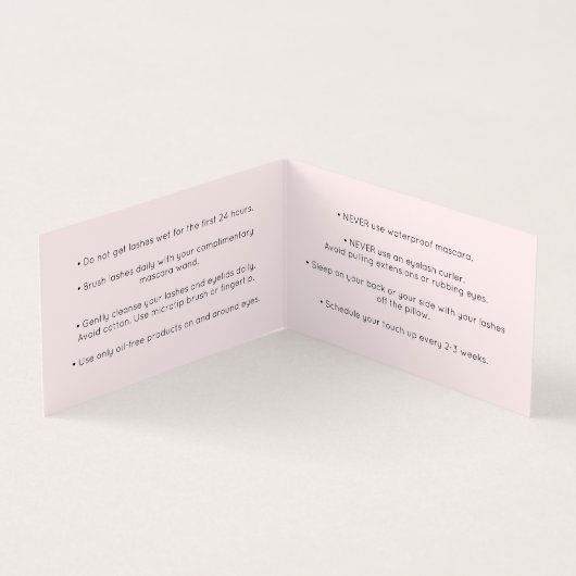 Roze script kalligrafie nazorginstructies visitekaartjes (Binnen)