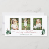 Roze Script Kerstbomen 3 Foto Feestdagenkaart (Voorkant)