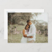 Roze script lente bloemenfoto save date bruiloft aankondigingskaart (Voorkant / Achterkant)
