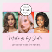 Roze Script Logo en Drie Foto Make-up Studio Raamsticker (Vel)