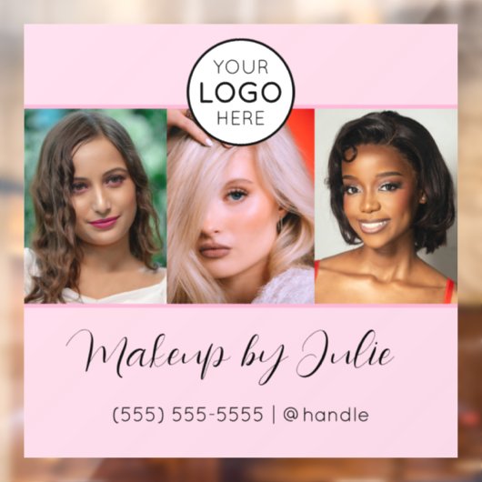 Roze Script Logo en Drie Foto Make-up Studio Raamsticker (Vel 2)