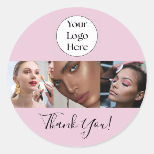 Roze Script Logo Foto Make-up Bedankt Ronde Sticker