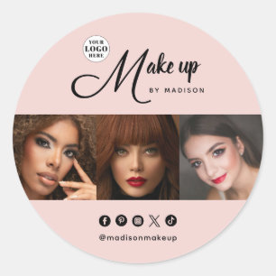 Roze Script Logo Foto Make-up Ronde Sticker