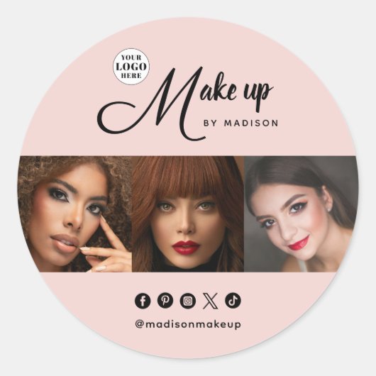 Roze Script Logo Foto Make-up Ronde Sticker (Voorkant)