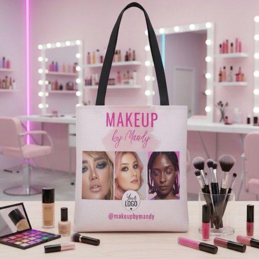 Roze Script Logo QR Code Foto Waterverf Make-up Draagtas