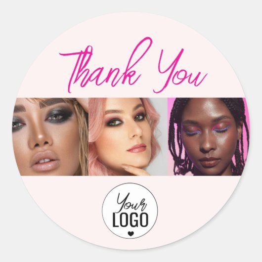 Roze Script Logo QR Code Foto Waterverf Make-up Ronde Sticker (Voorkant)