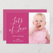 Roze Script Lots of Love Valentijns Photo Card Feestdagenkaart (Voorkant / Achterkant)