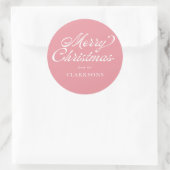 Roze Script Modern Merry Christmas Ronde Sticker (Tas)