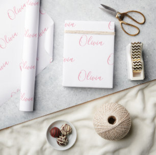 Roze Script Naam Meisjesachtig Elegant  Cadeaupapier