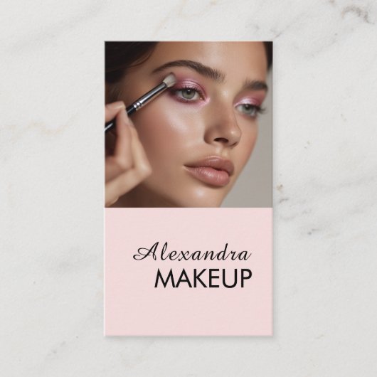 Roze Script QR Code Foto Make-up Visitekaartje (Voorkant)