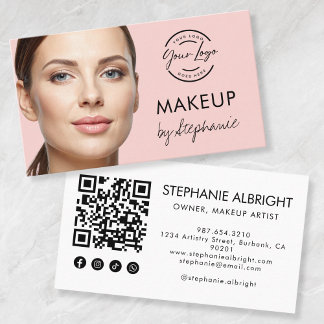 Roze Script Sociale Icon QR Code Foto Make-up Visitekaartje