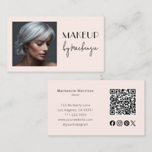 Roze Script Sociale Icon QR Code Foto Make-up Visitekaartje