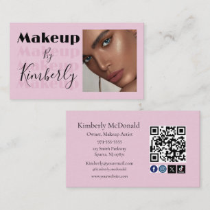 Roze Script Sociale Icon QR Code Foto Visitekaartje